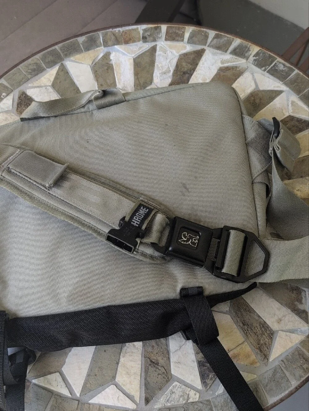 Chrome Sage Green Messenger Bag with Secure Buckle Straps